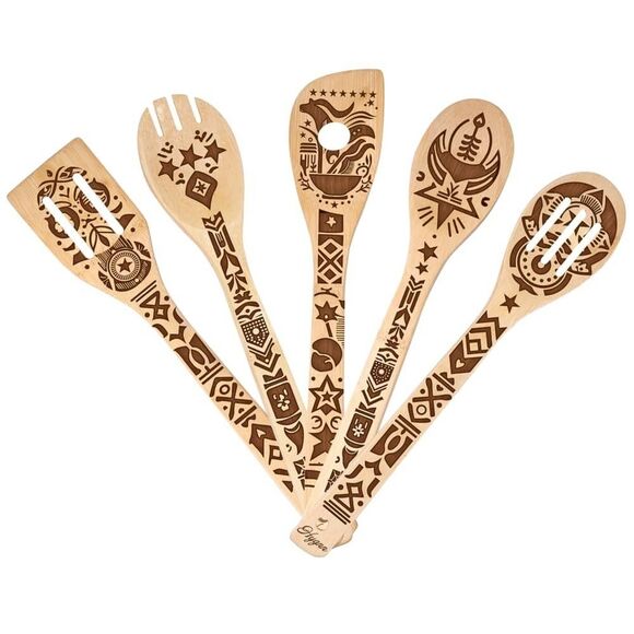 Hygnn Ancient Totem Retro style Gift Idea Cooking Serving Utensils Natural Bambo - Picture 3 of 5